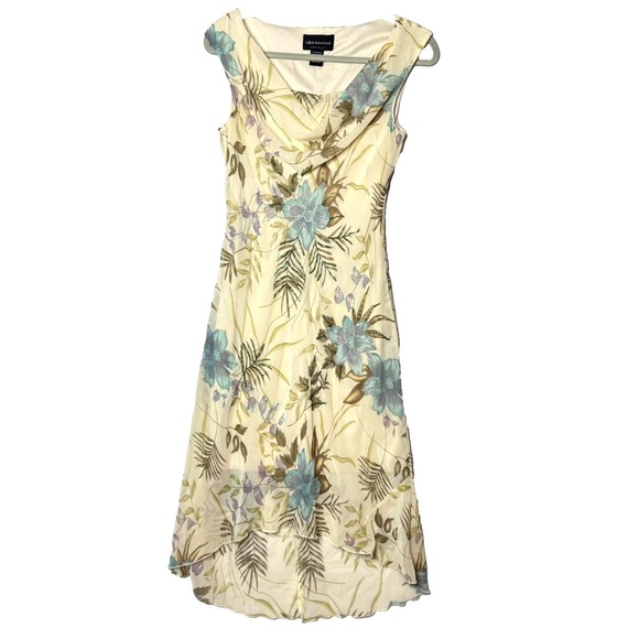 connected apparel Dresses & Skirts - Y2K Floral Midi Dress Beaded Sz M / S Drape Cowl Babydoll Cottage Fairy READ